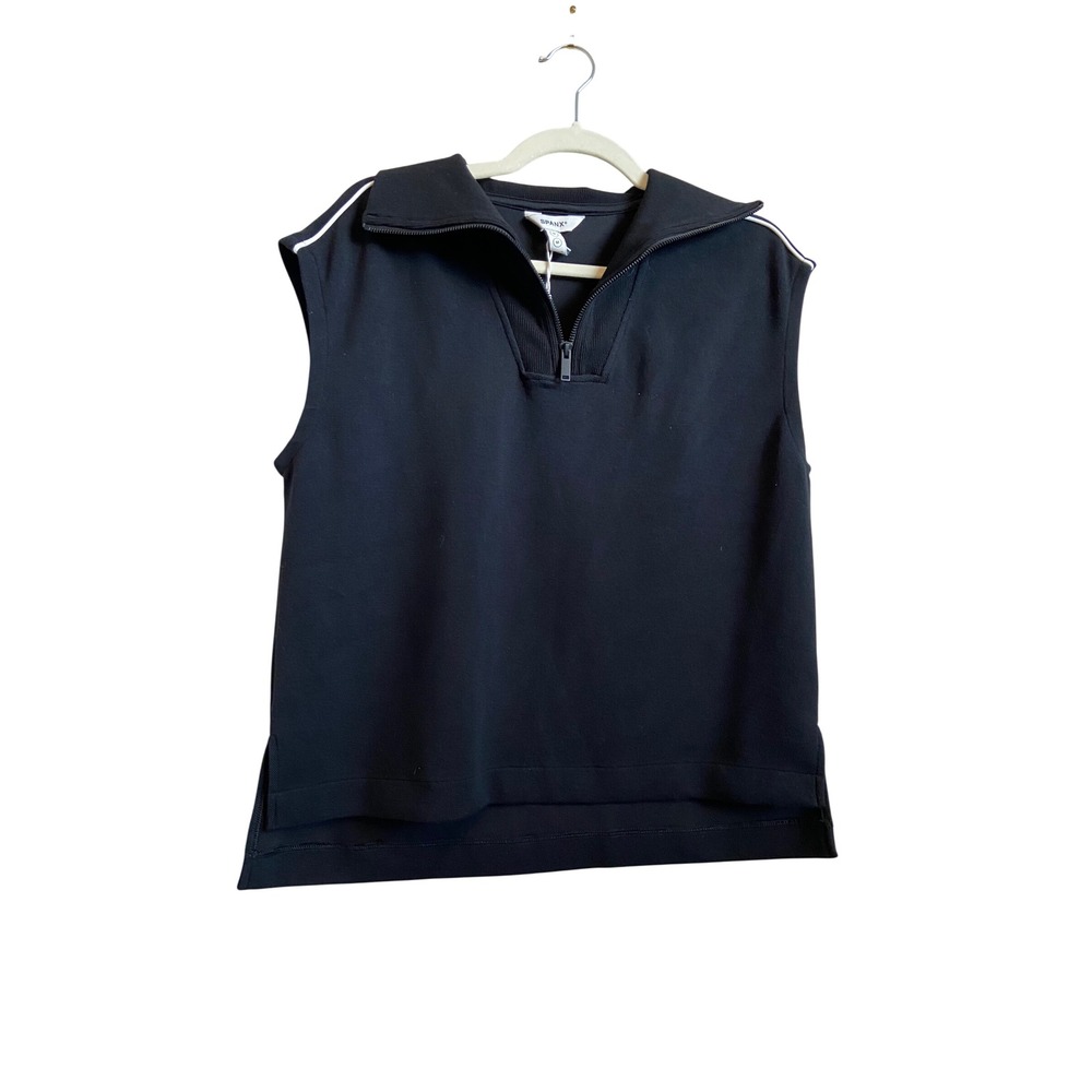 Spanx AirEssentials Sleeveless Quarter Zip Top Black Medium Relaxed Fit